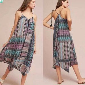 Akemi Kin anthropologie blue riviera tassel graphic midi dress womens small